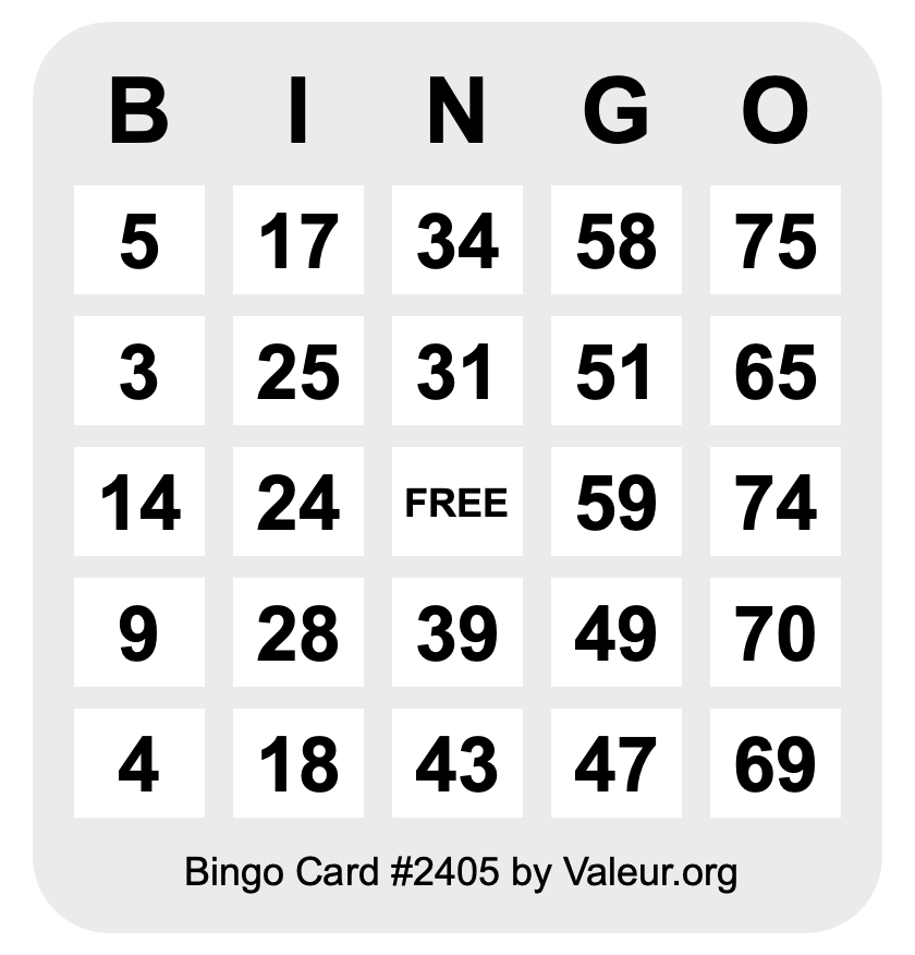Bingo Card #2405 Bingo Card #2405