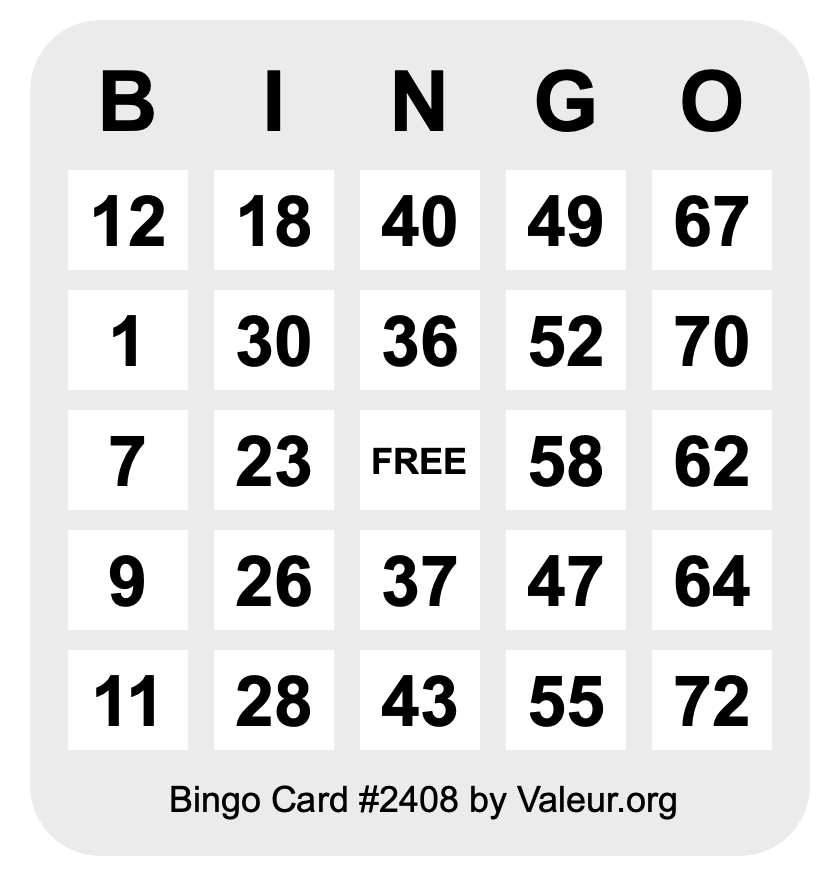 Bingo Card #2408
