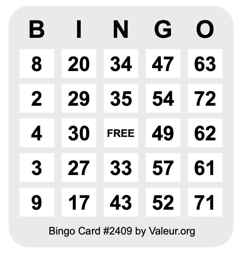 Bingo Card #2409