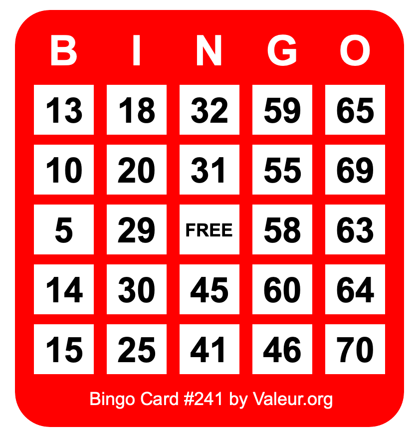 Bingo Card #241 Bingo Card #241
