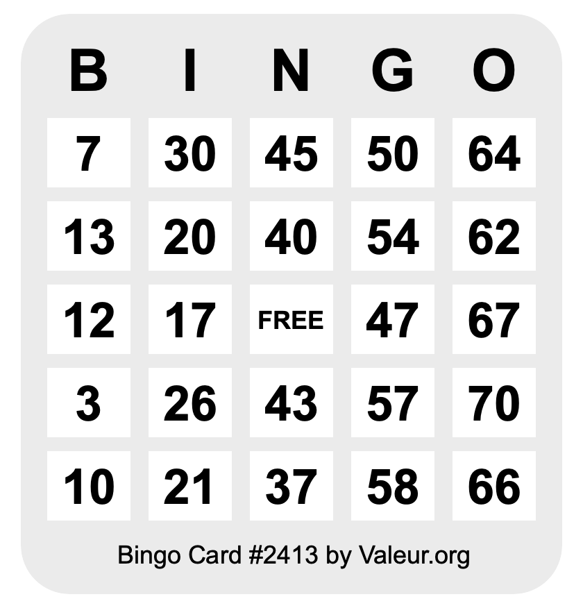 Bingo Card #2413 Bingo Card #2413