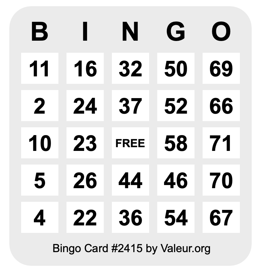 Bingo Card #2415 Bingo Card #2415