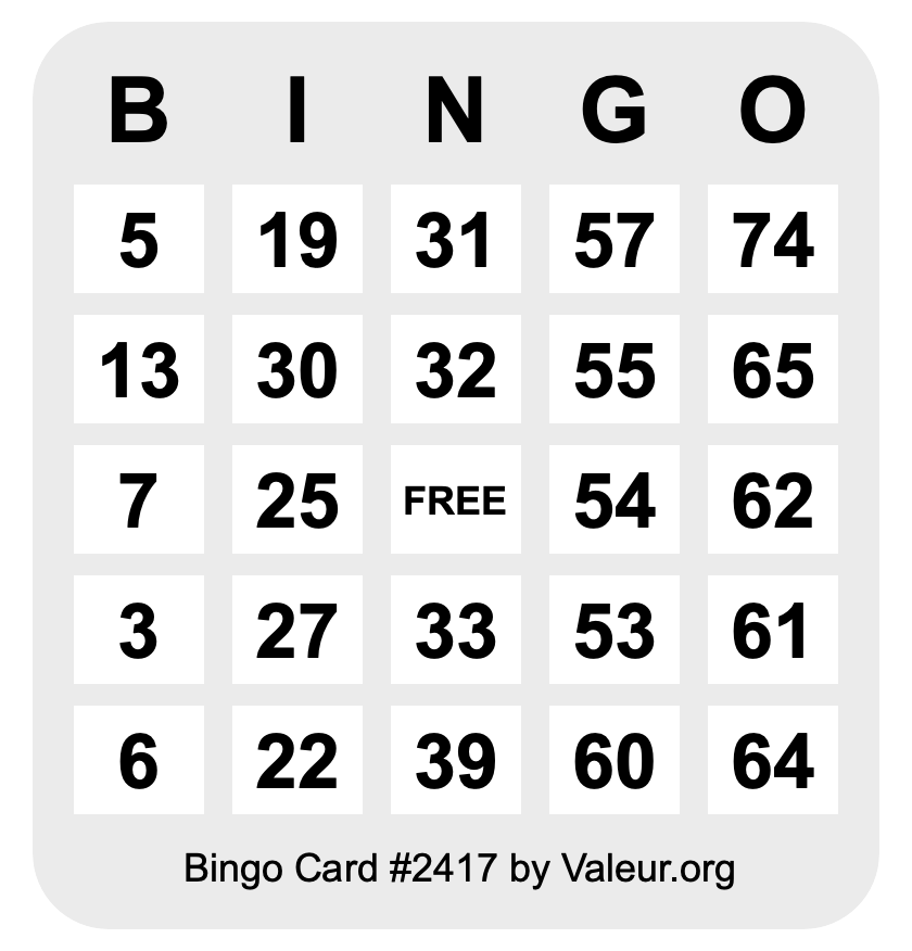 Bingo Card #2417 Bingo Card #2417