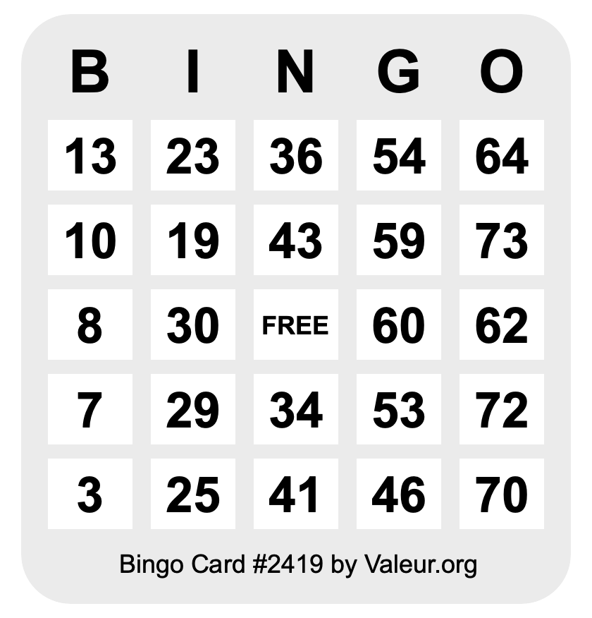 Bingo Card #2419
