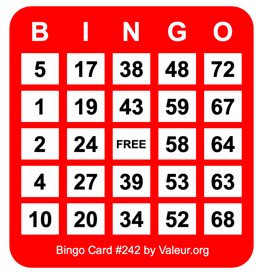 Bingo Card #242 Bingo Card #242