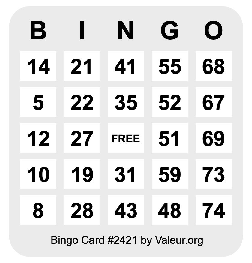 Bingo Card #2421 Bingo Card #2421