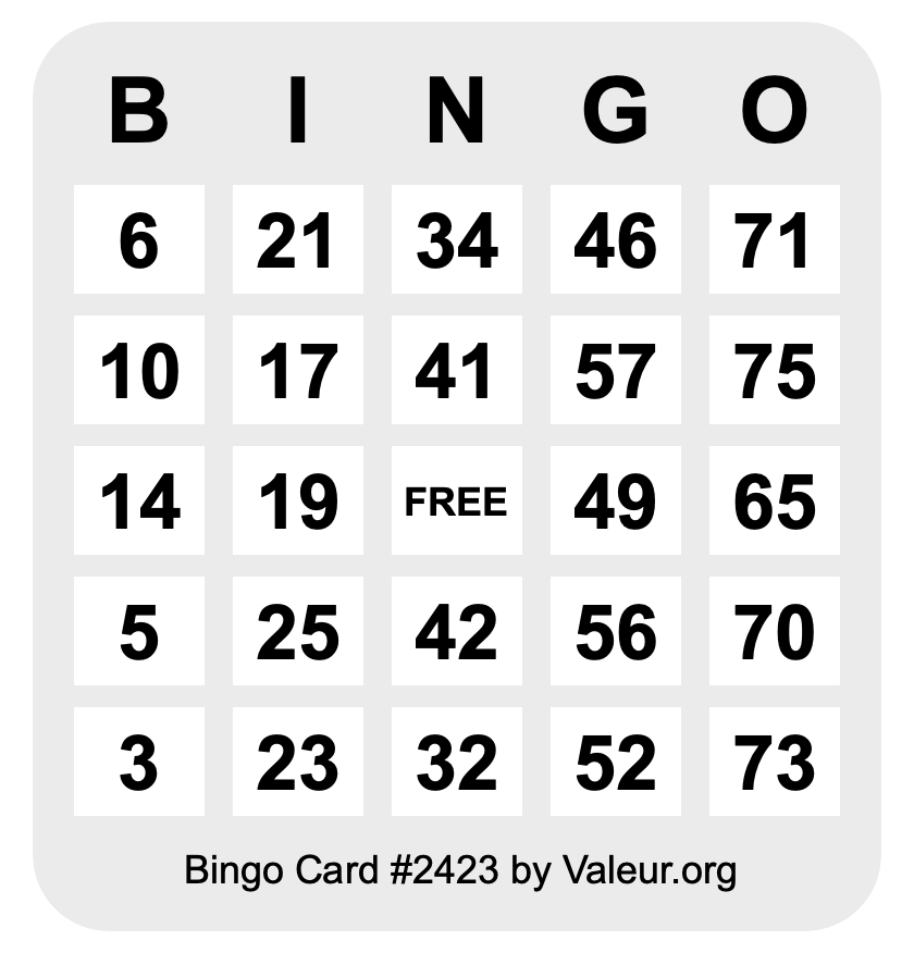 Bingo Card #2423 Bingo Card #2423