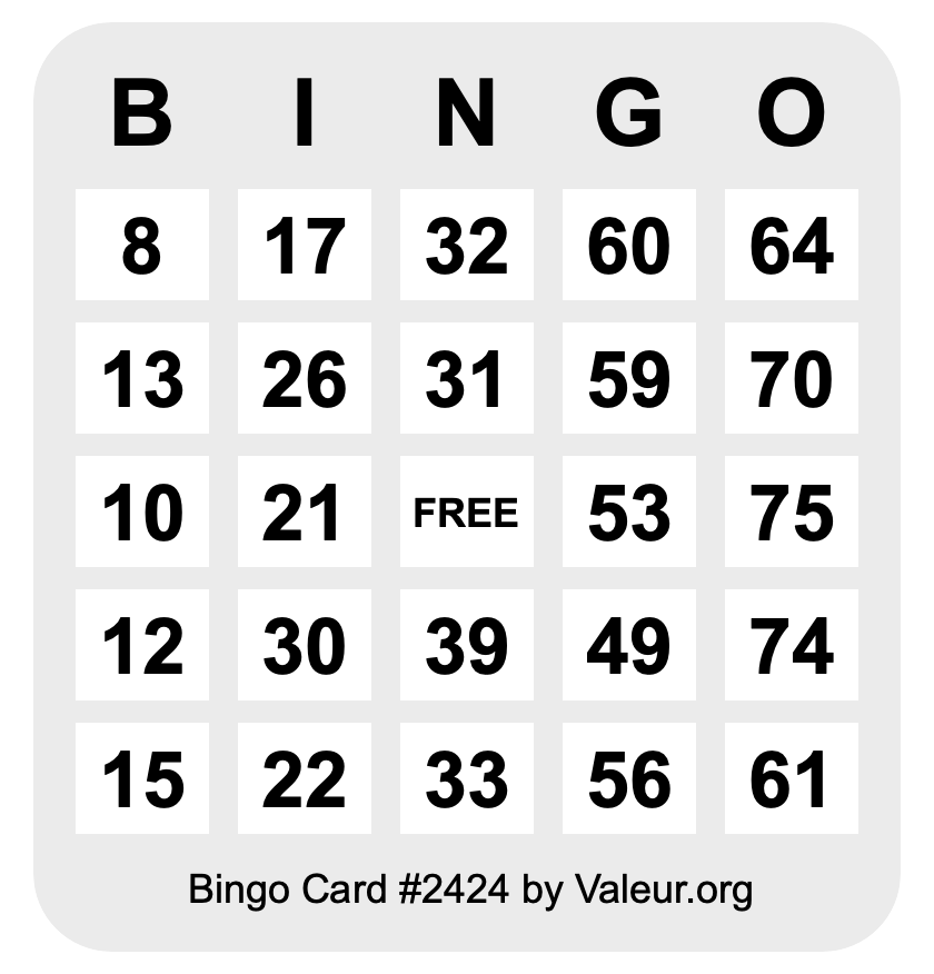 Bingo Card #2424 Bingo Card #2424