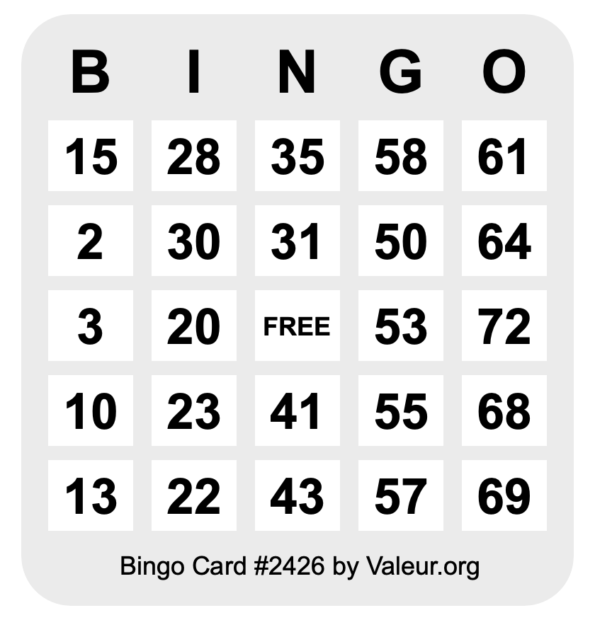 Bingo Card #2426 Bingo Card #2426