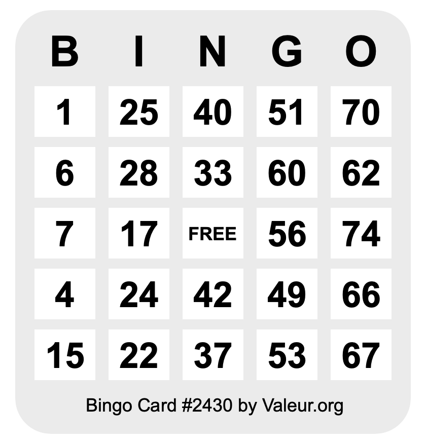 Bingo Card #2430