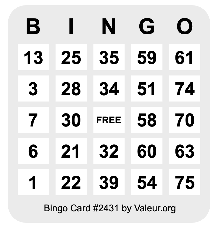 Bingo Card #2431
