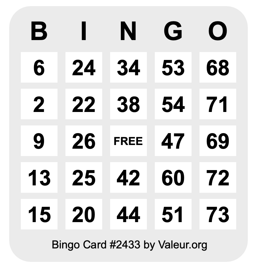 Bingo Card #2433