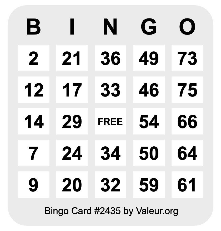 Bingo Card #2435