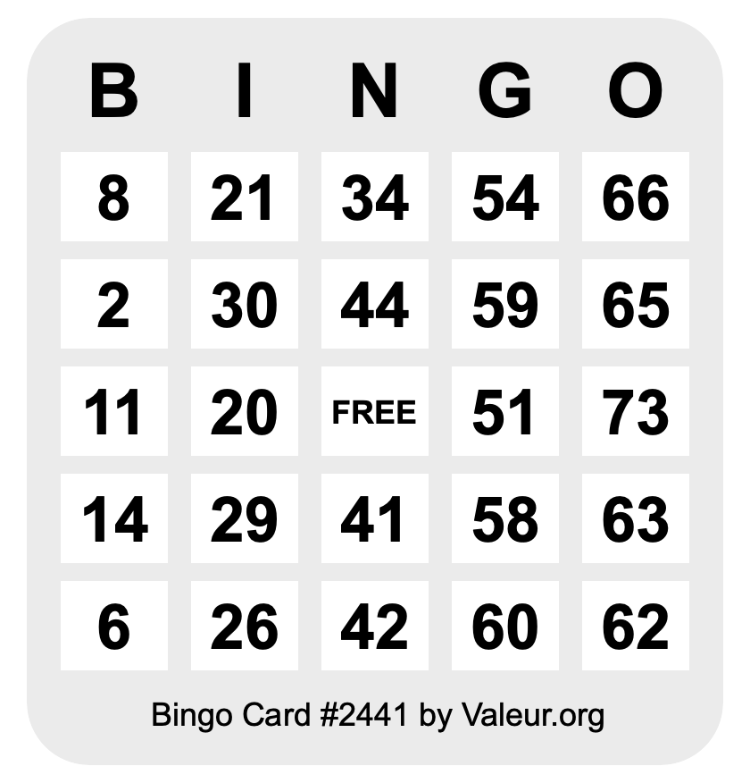 Bingo Card #2441 Bingo Card #2441