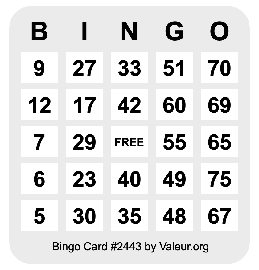 Bingo Card #2443 Bingo Card #2443