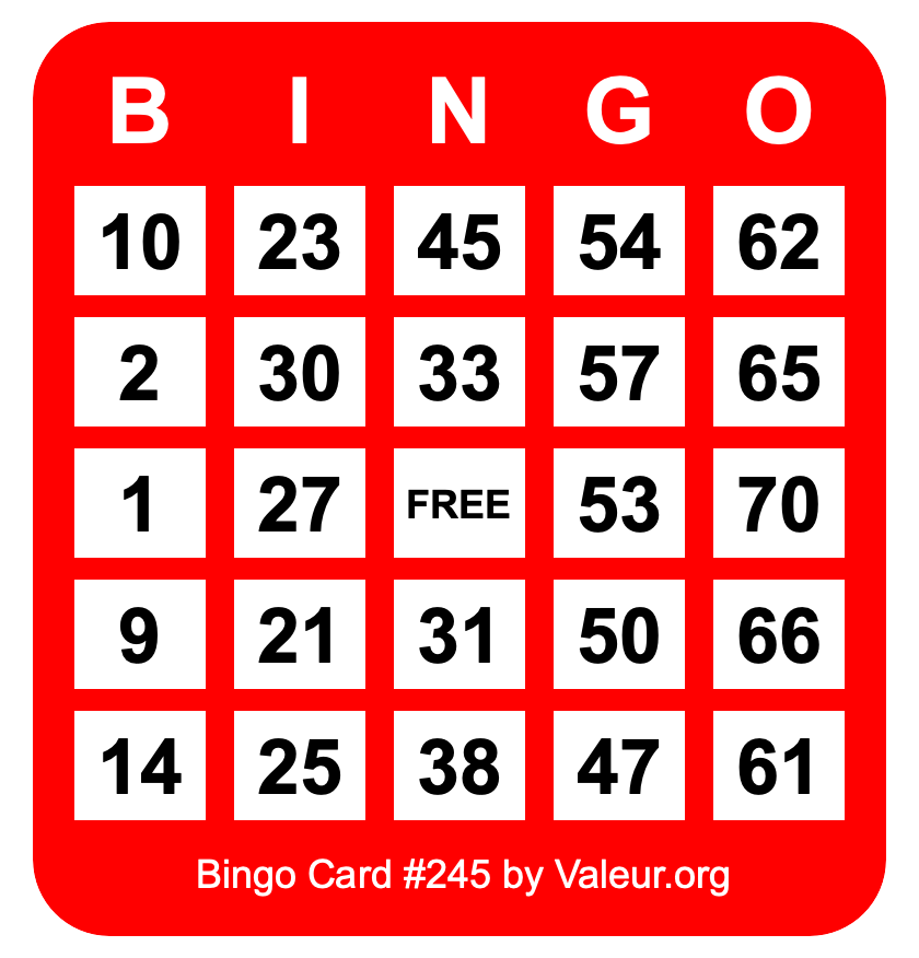 Bingo Card #245 Bingo Card #245