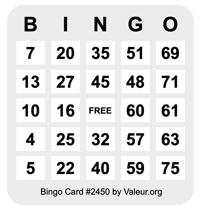 Bingo Card #2450