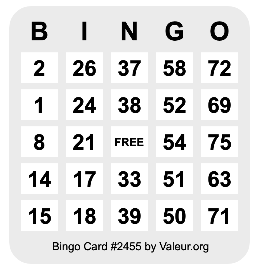 Bingo Card #2455 Bingo Card #2455
