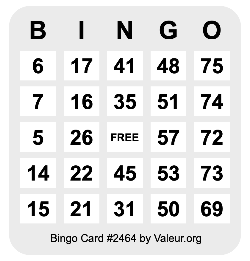 Bingo Card #2464 Bingo Card #2464