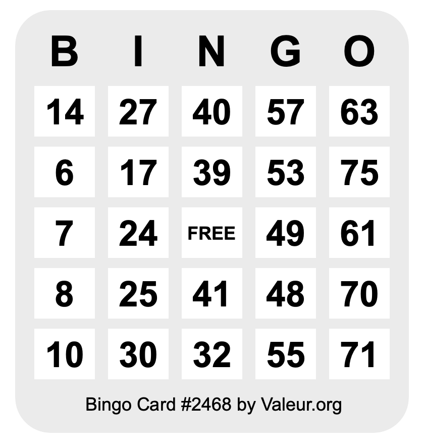 Bingo Card #2468