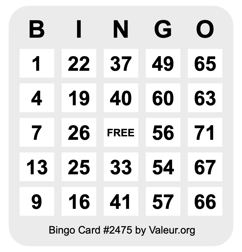 Bingo Card #2475