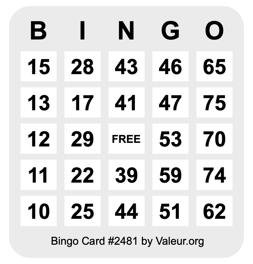 Bingo Card #2481