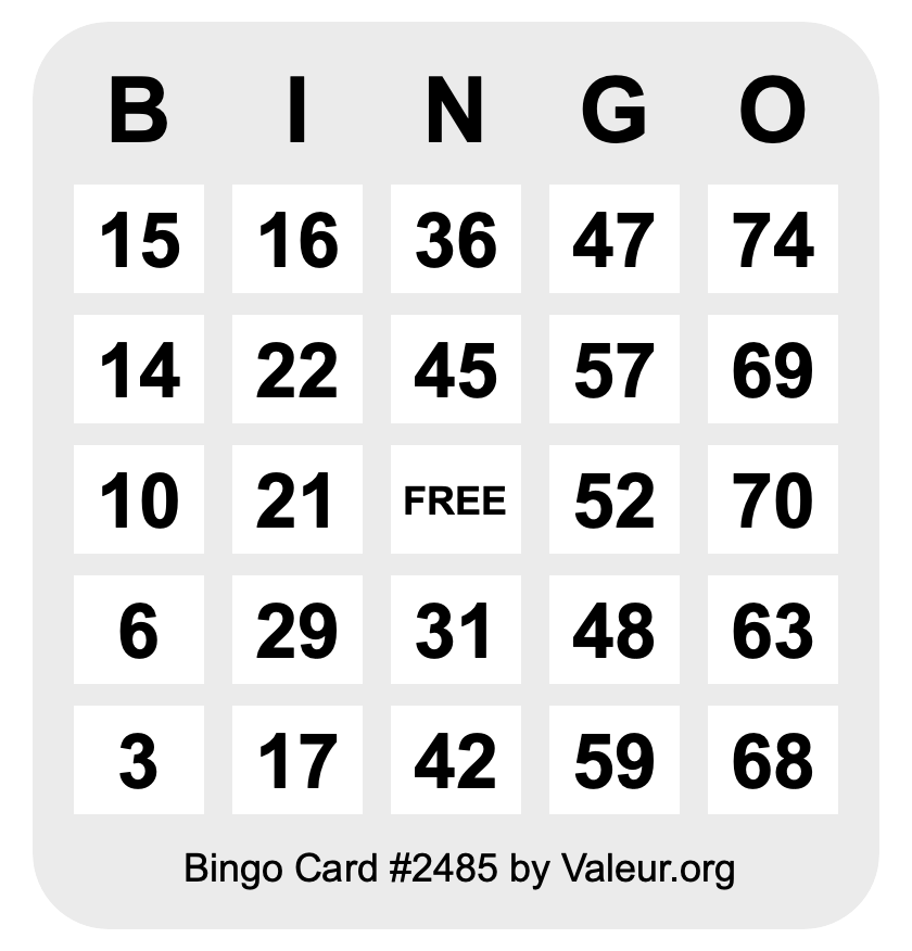 Bingo Card #2485