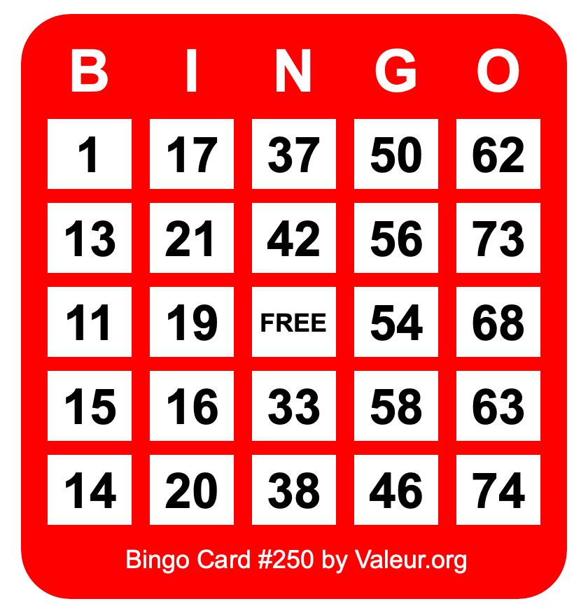 Bingo Card #250