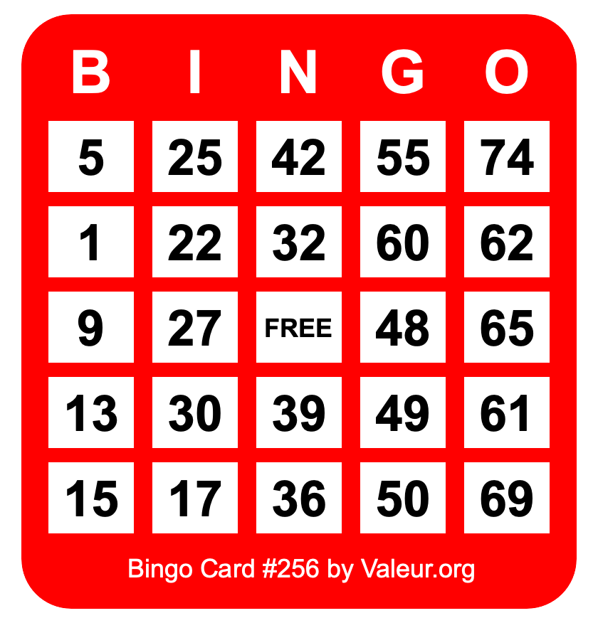 Bingo Card #256 Bingo Card #256
