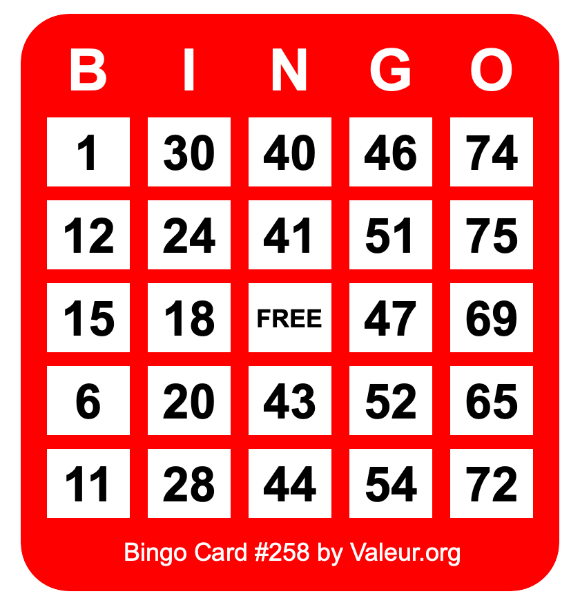 Bingo Card #258