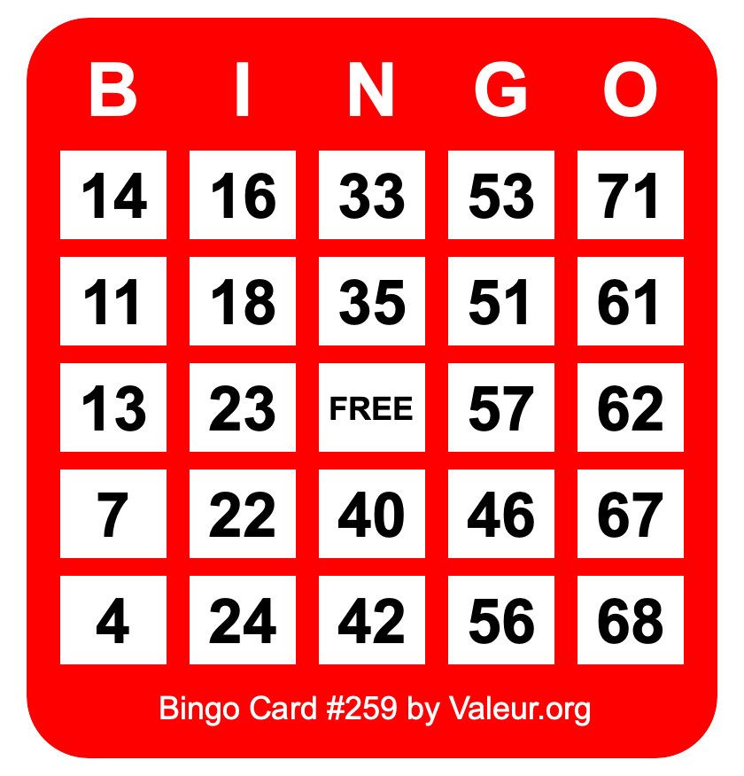Bingo Card #259