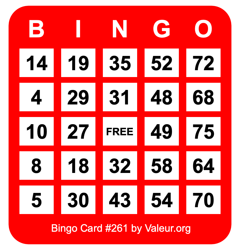 Bingo Card #261 Bingo Card #261