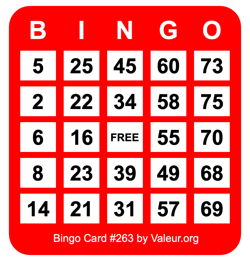 Bingo Card #263 Bingo Card #263