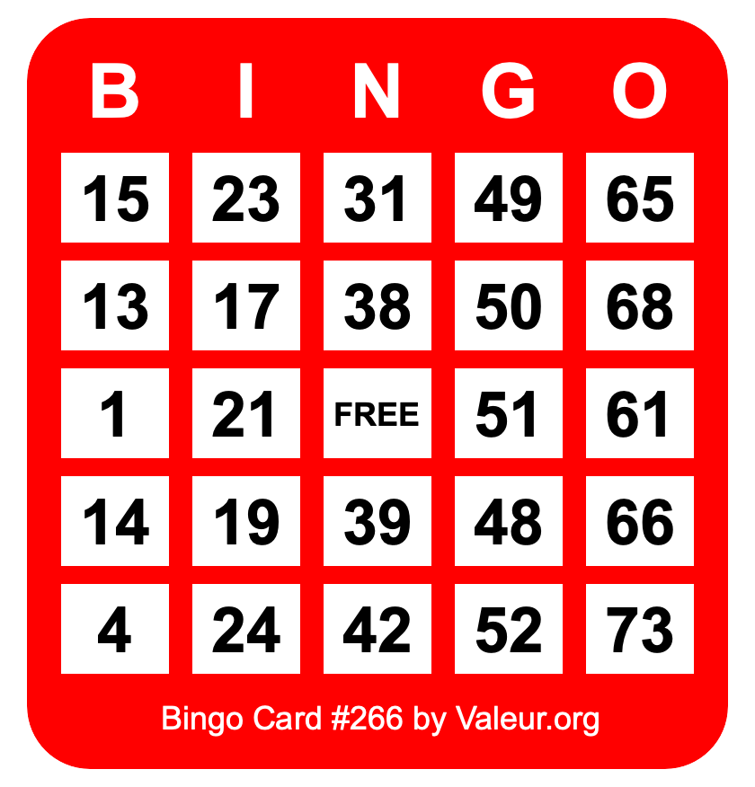 Bingo Card #266 Bingo Card #266