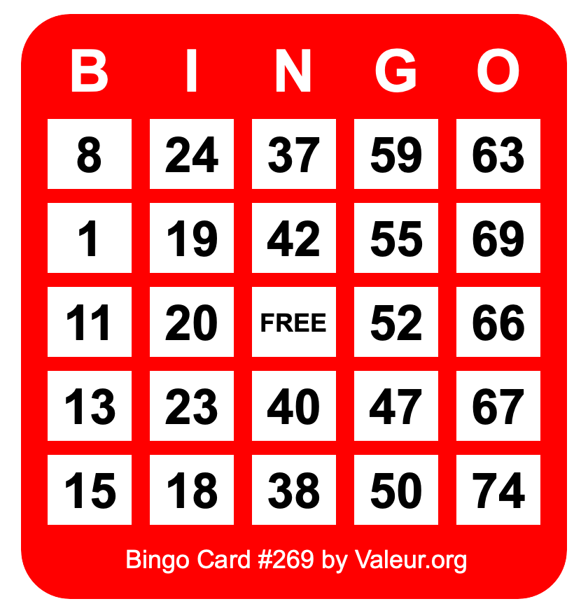 Bingo Card #269 Bingo Card #269