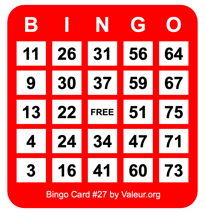 Bingo Card #27 Bingo Card #27