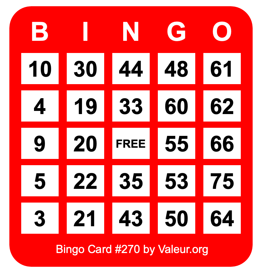 Bingo Card #270 Bingo Card #270