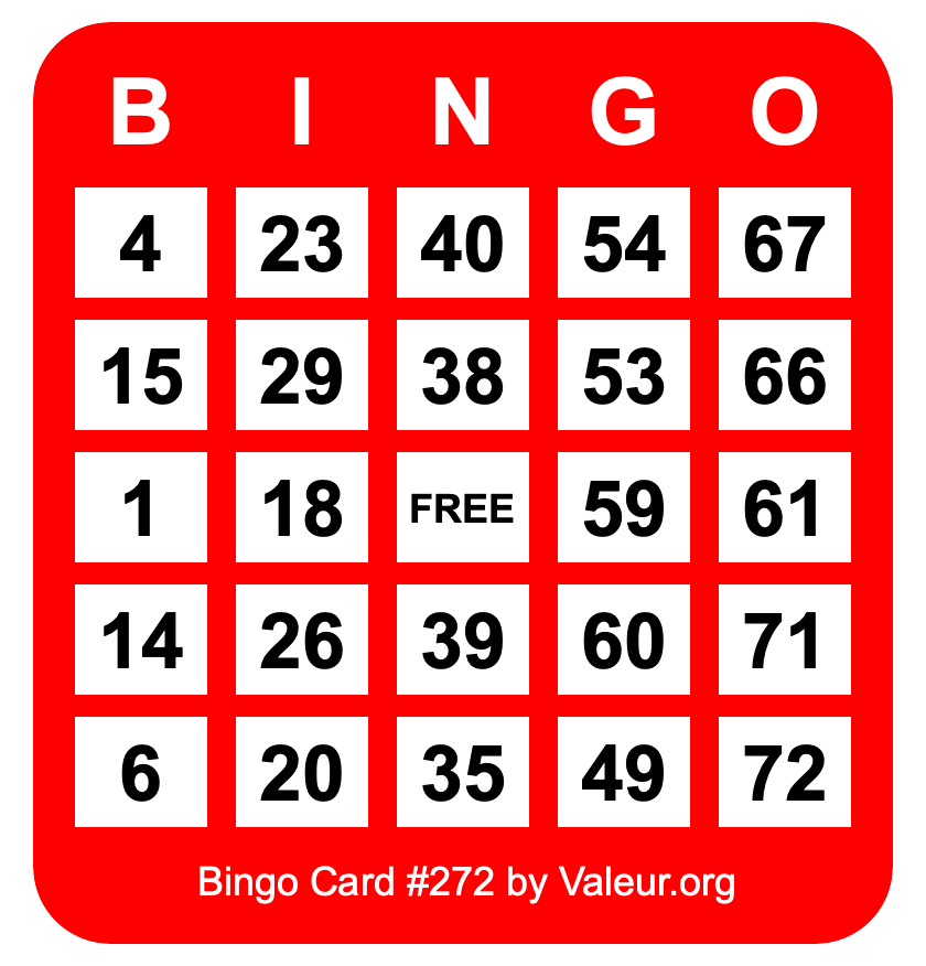 Bingo Card #272 Bingo Card #272