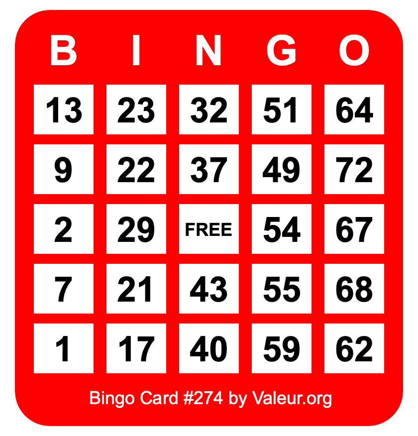 Bingo Card #274