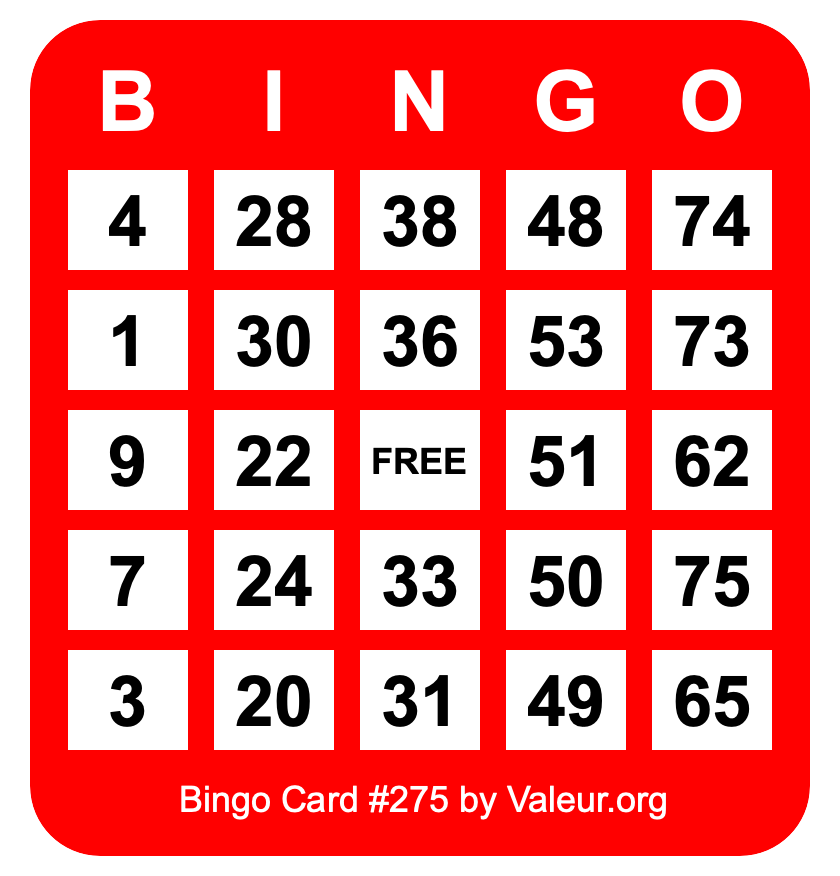 Bingo Card #275 Bingo Card #275