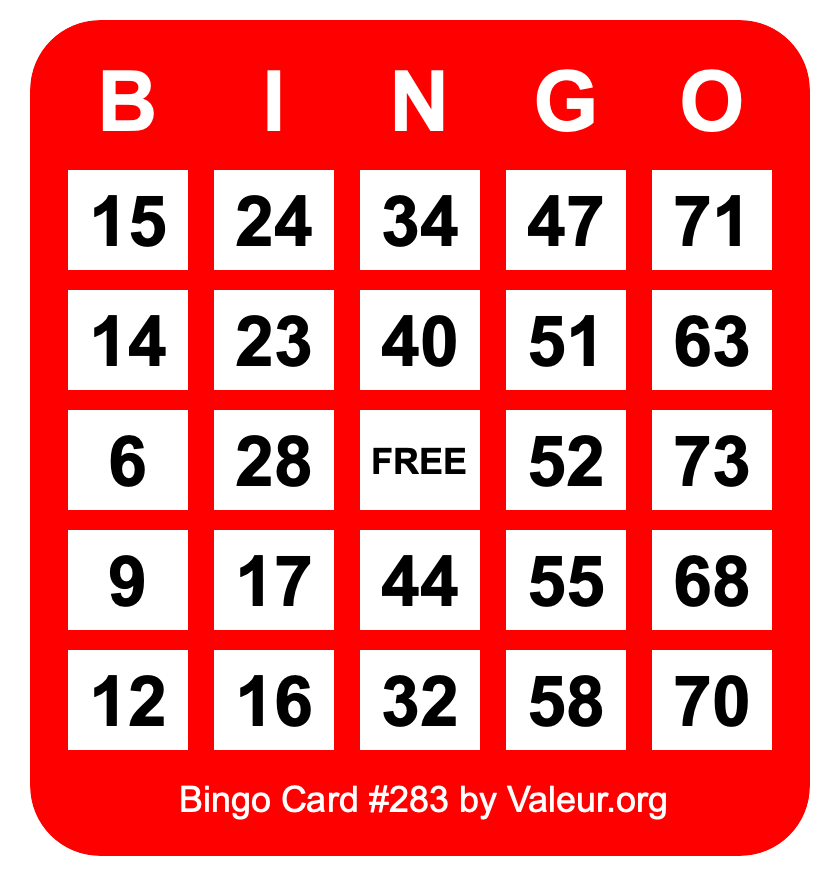Bingo Card #283