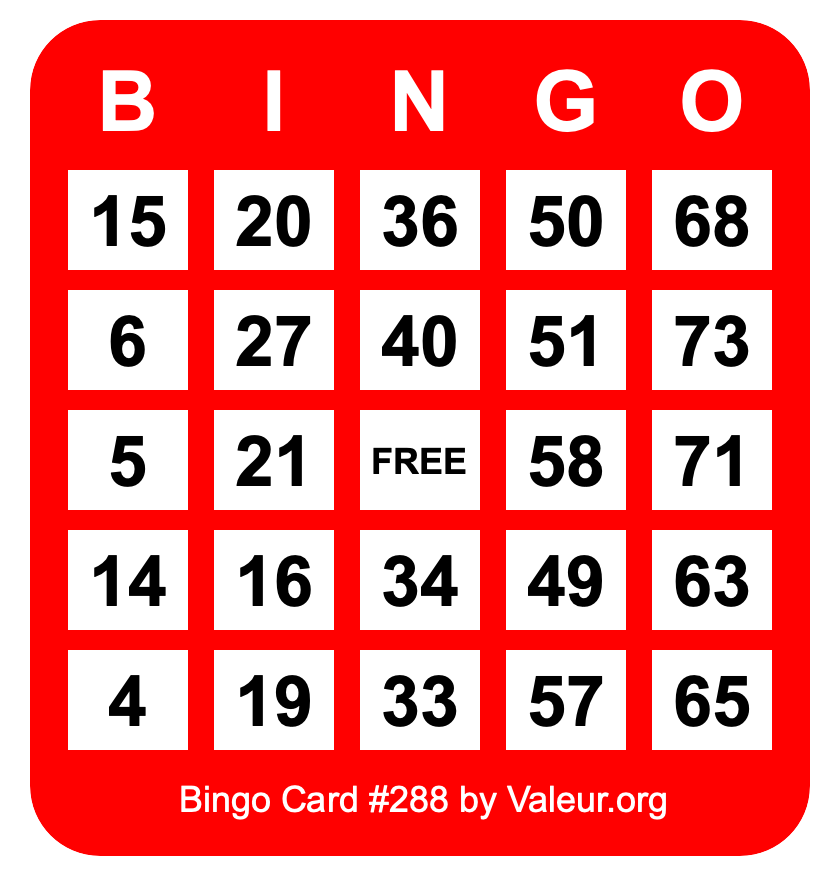 Bingo Card #288