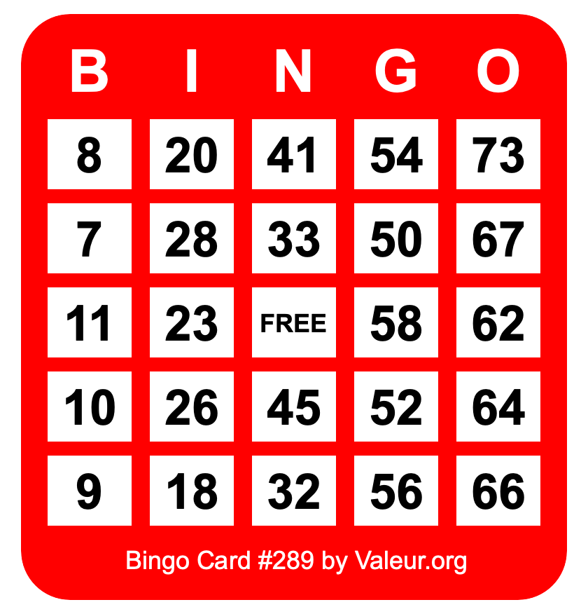 Bingo Card #289