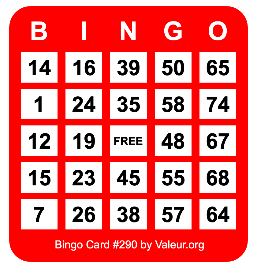 Bingo Card #290