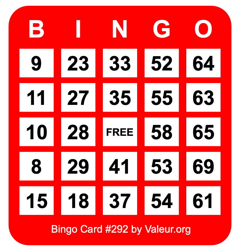 Bingo Card #292