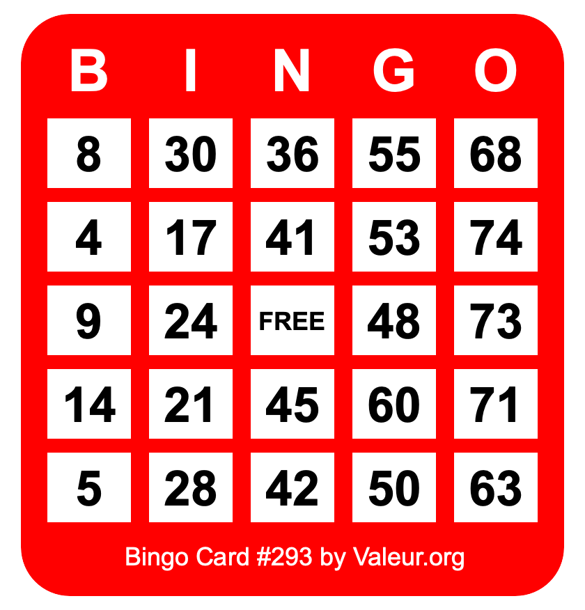 Bingo Card #293 Bingo Card #293