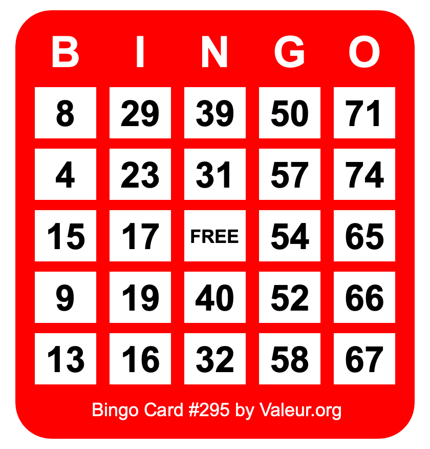 Bingo Card #295 Bingo Card #295