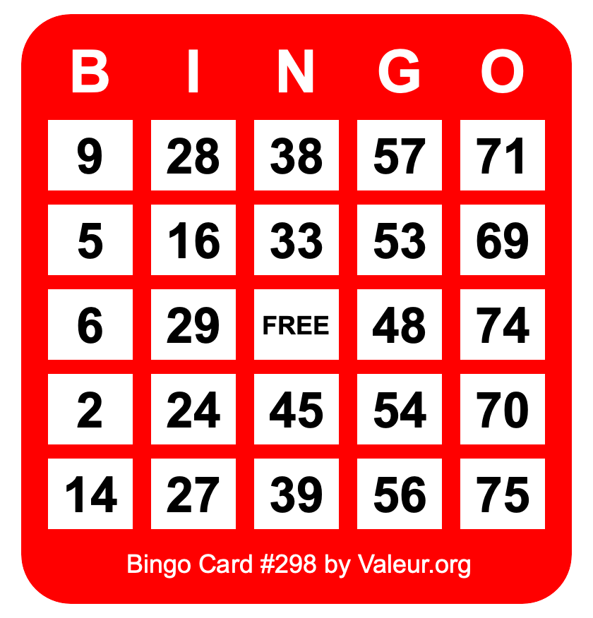 Bingo Card #298 Bingo Card #298