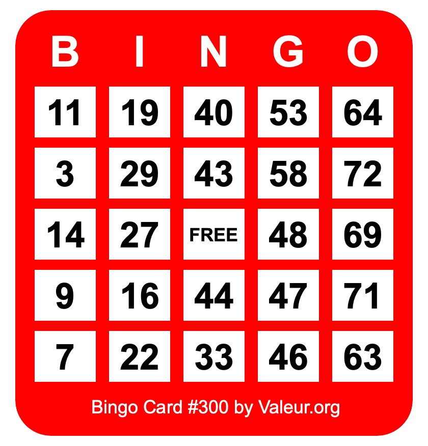 Bingo Card #300 Bingo Card #300