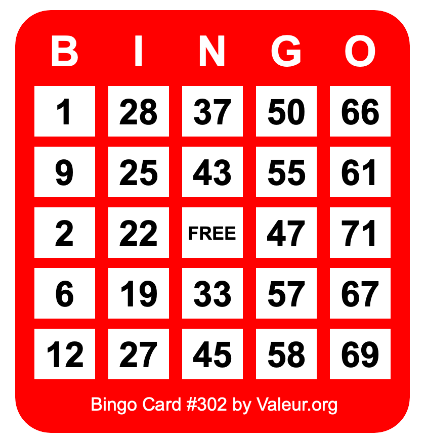 Bingo Card #302 Bingo Card #302